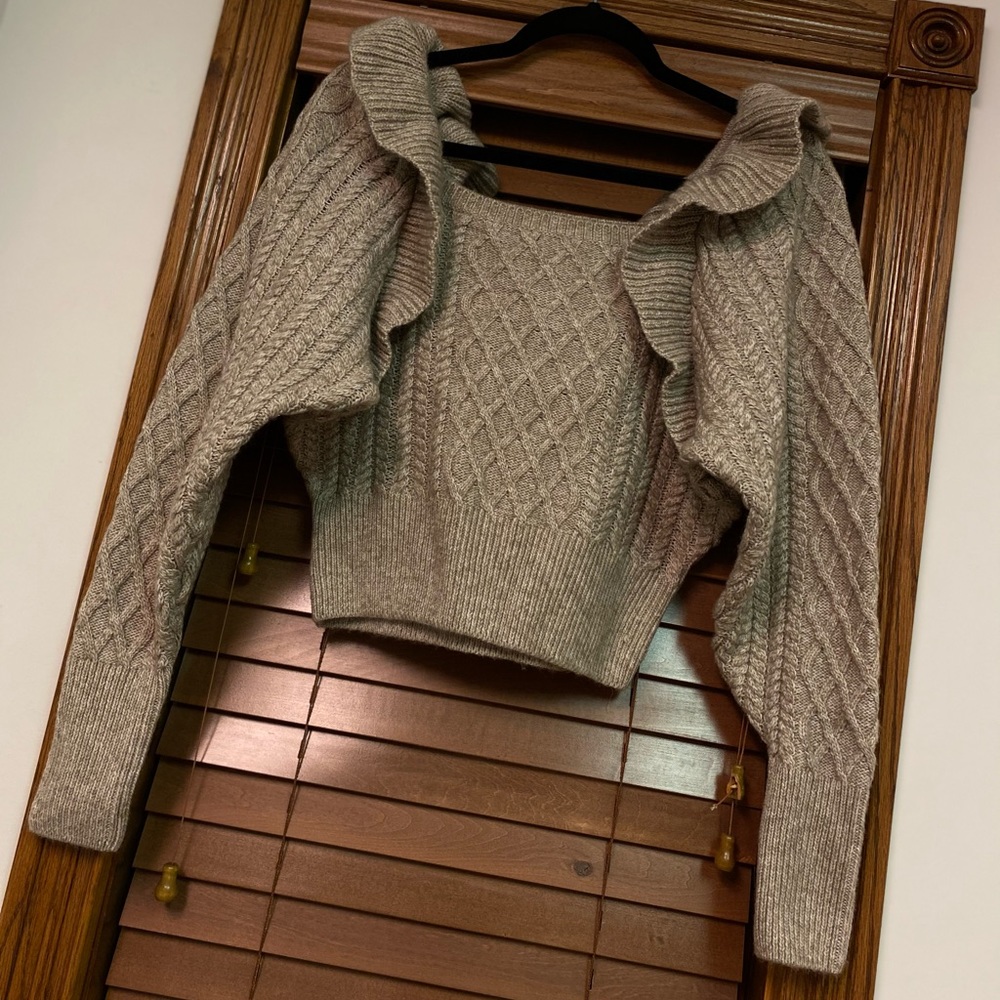 NWT H&M Sweater - Oatmeal Color - Shoulder Ruffle